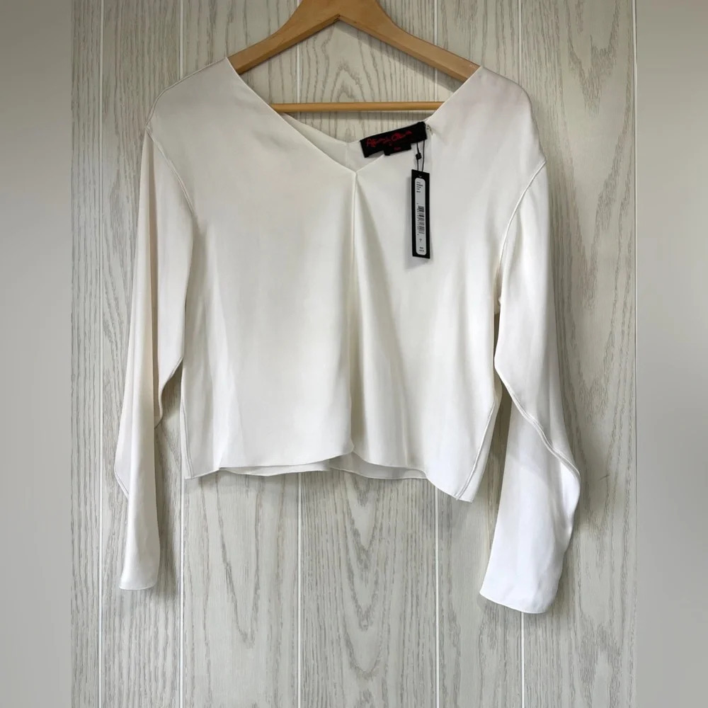 ALICE + OLIVIA by Stacey Bendet Air Long Sleeve Ivory Sheer Blouse Size S NWT